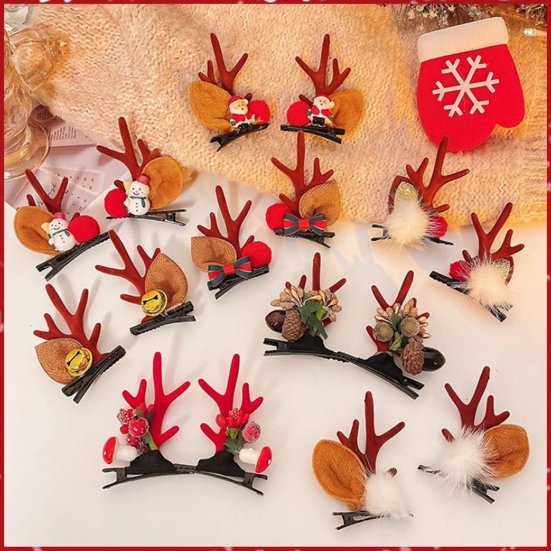 กิ๊บติดผมคริสต์มาส ผ้าโพกศีรษะคู่เขากวางน่ารัก