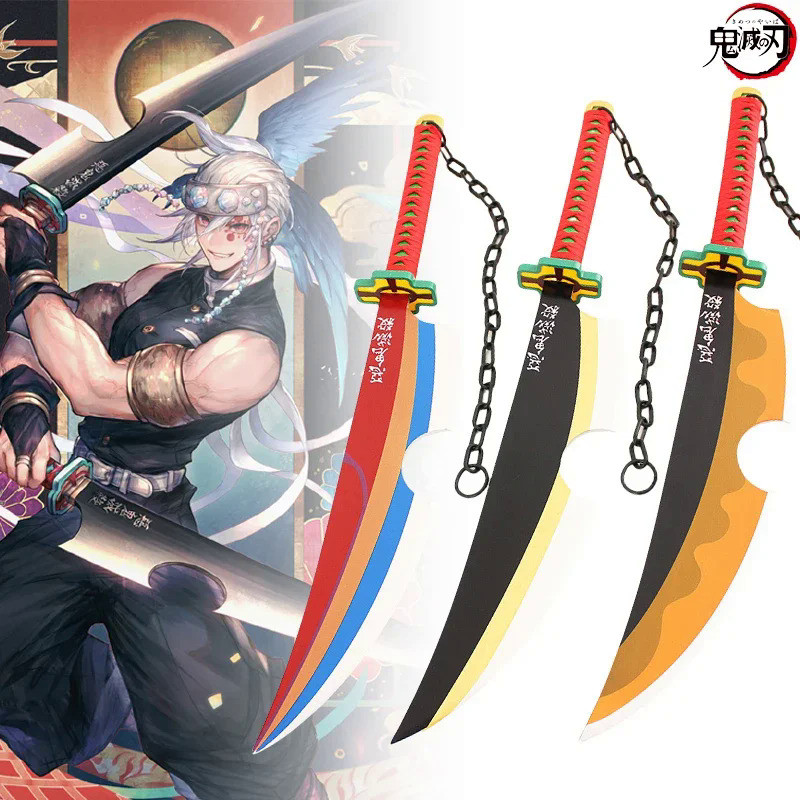 80cm Demon Slayer Uzui Sword Anime Kimetsu No Yaiba Uzui Tengen Cosplay Prop Ninja Knife Japanese Ka
