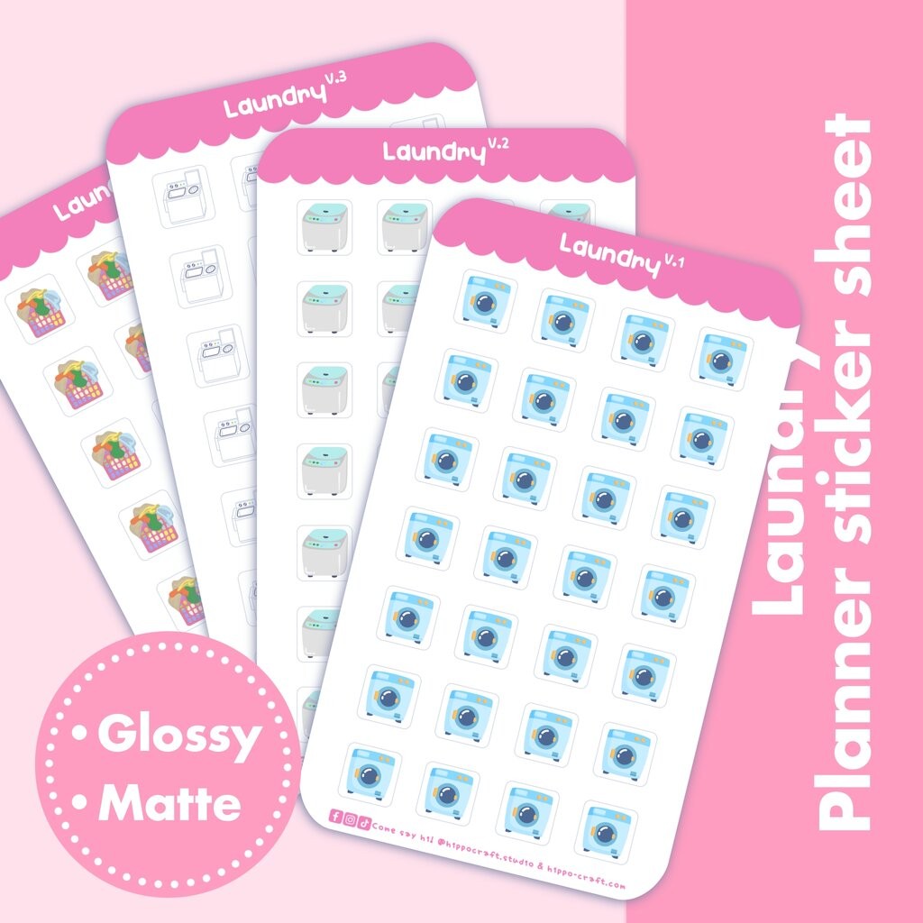 4 แบบ Laundry | Planner sticker sheet ซักผ้า สติ๊กเกอร์เครื่องซักผ้า แพลนเนอร์สติ๊กเกอร์
