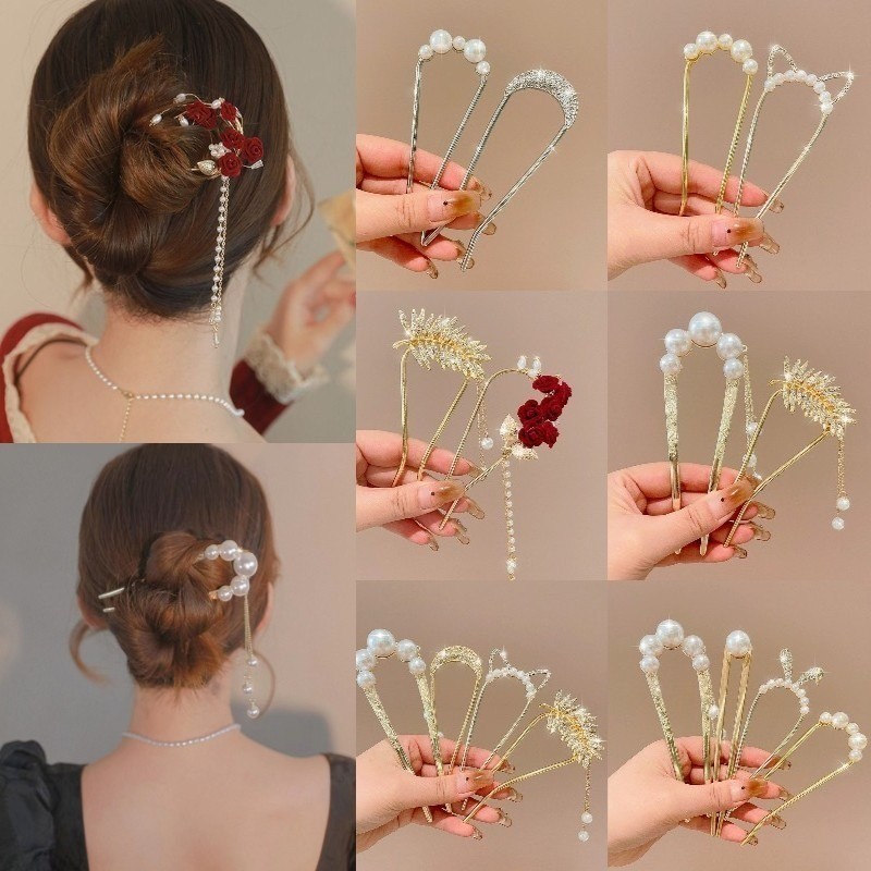 แฟชั่นเกาหลีสไตล์ใหม่ที่สวยงามบอลผมสิ่งประดิษฐ์มุกโลหะขารูปตัวยู