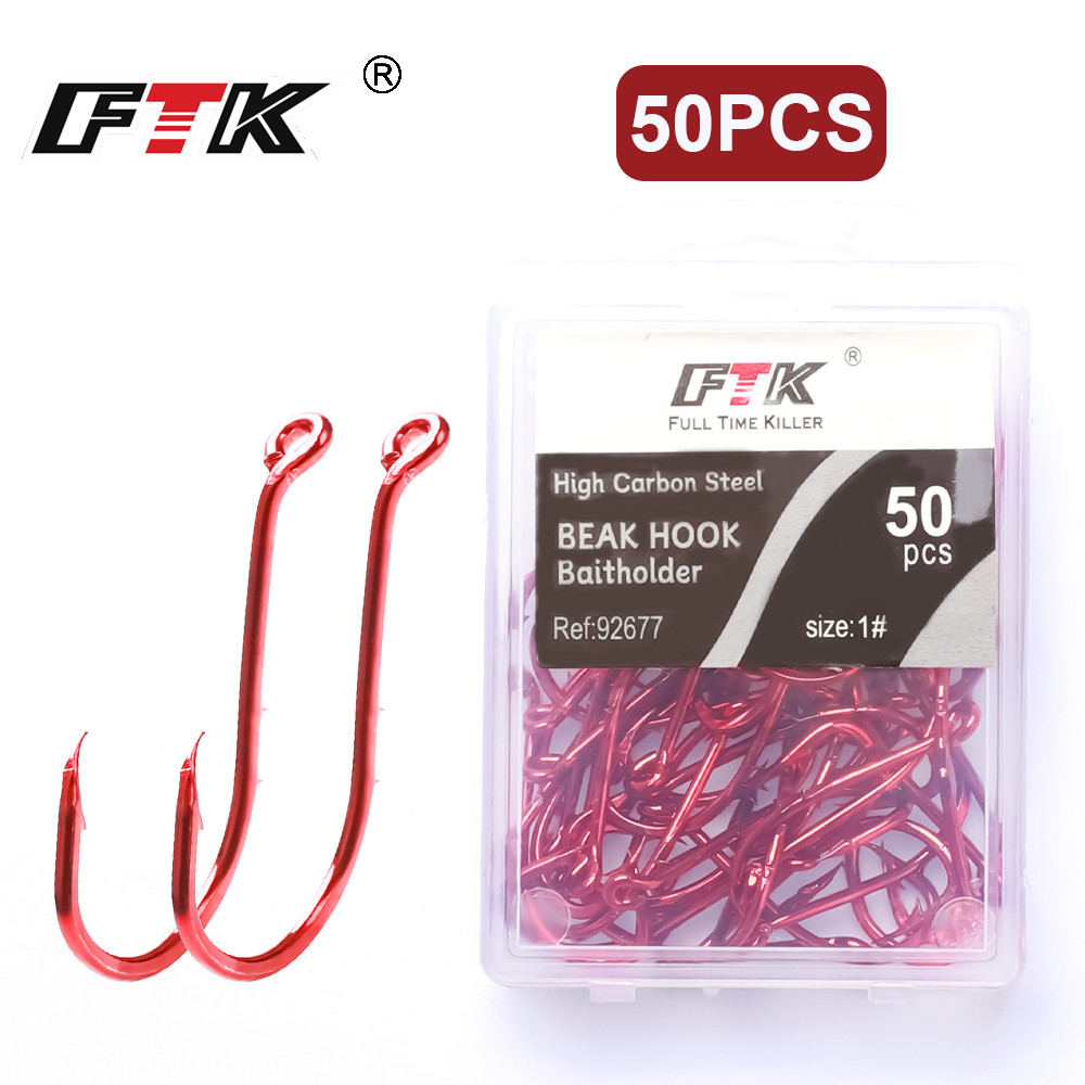 Ftk 92677 ตะขอตกปลา Ringed เหล็กคาร์บอนสูง Barbed Baitholder Hook เครื่องมือตกปลา 50 ชิ้นอุปกรณ์ตกปลา