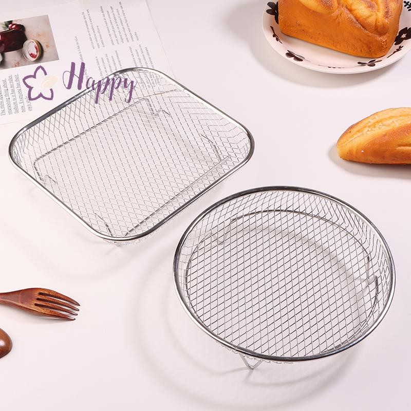 <Happybay> 1 ชิ้น Air Fryer Rack Stackable Grill Rack ตะกร้าย่างสแตนเลส Non-Stick Airfryer ถาดตะแกรงลวดตะกร้า Gadgets ครัวลดราคา