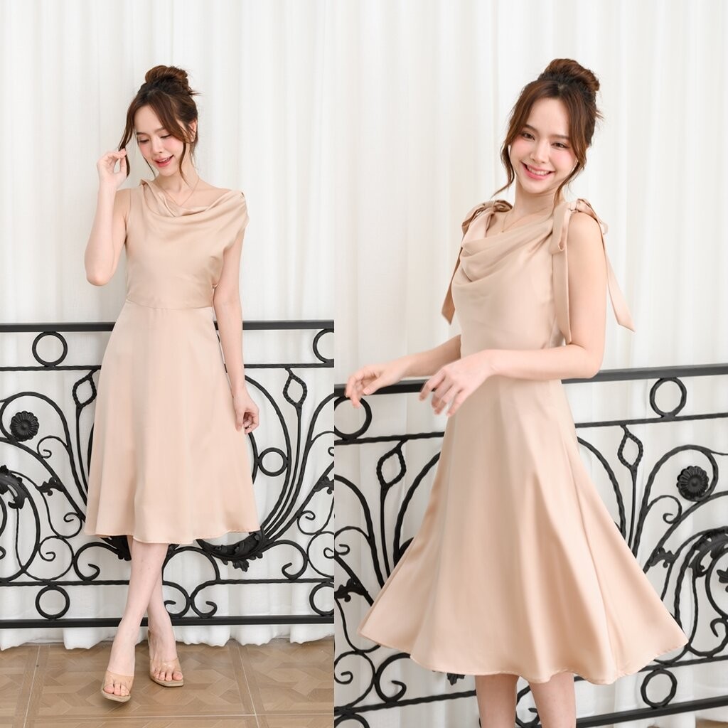 Amour Dress : สีแชมเปญ (โบว์ผูกได้หลายแบบ)