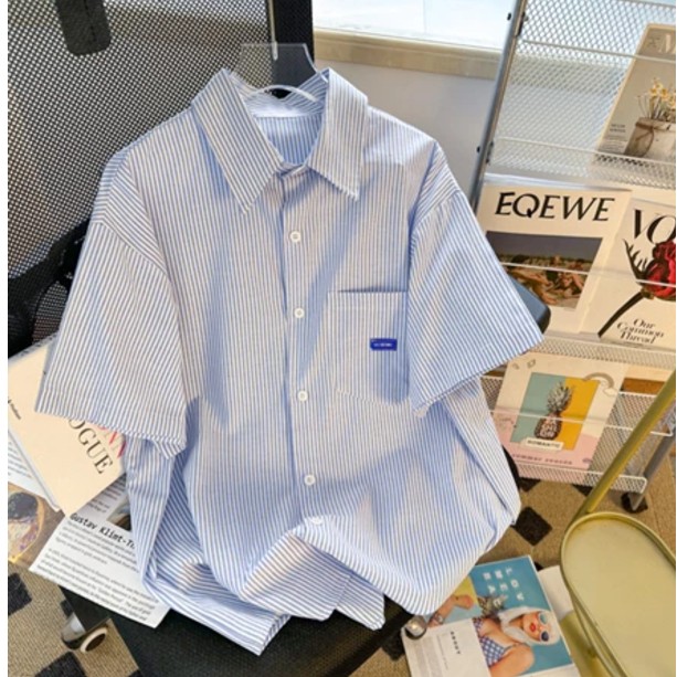 เสื้อเชิ้ตลาย ผู้ชาย คนพาล หล่ออเมริกันย้อนยุคหลวมสบายๆเสื้อแขนสั้นแจ็คเก็ต