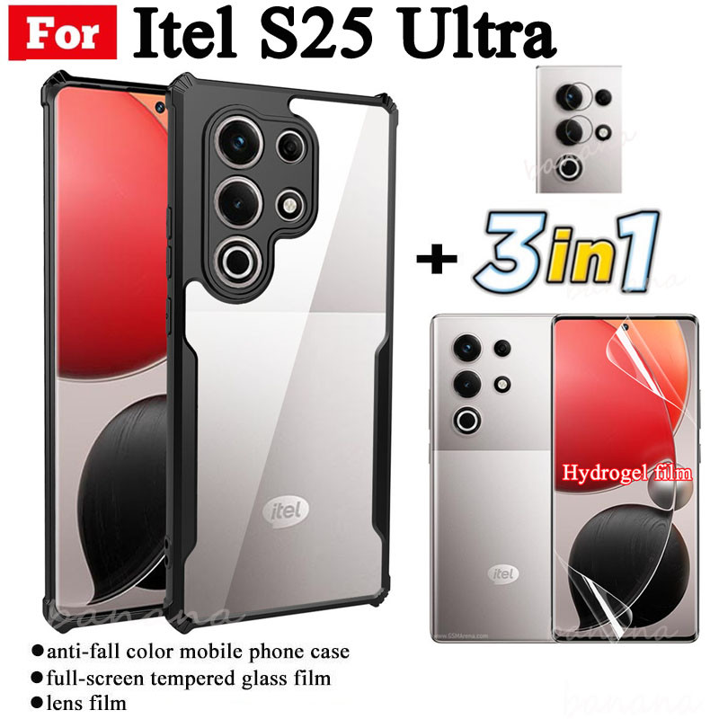 3in1 Itel S25 Ultra เคสโทรศัพท์กันกระแทกสําหรับ Itel S25Ultra Soft Hydrogel Film + ฟิล์มเลนส์กล้อง
