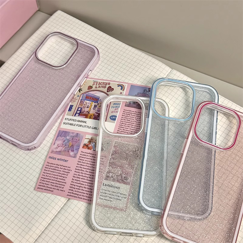 Ins Glitter เงาโปร่งใสเคสโทรศัพท์สําหรับ IPhone 11 17 16 14 15 Pro Max Air 16 PLUS 12 13 ProMax กรอบหนากันกระแทก IMD โทรศัพท์ปกหลัง - ภาพย่อย 3