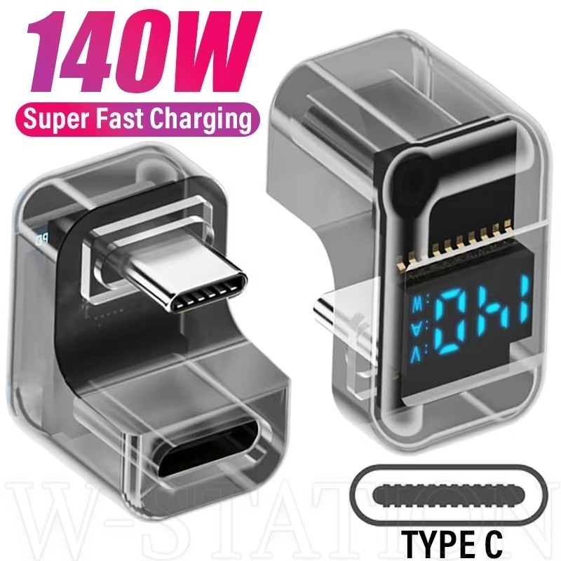 อะแดปเตอร์ USB C ความเร็วสูง 140W 40Gbps - ขั้วต่อข้อศอก 180 องศา - พร้อมจอแสดงผลดิจิตอล - USB Type C Female To Type-C Male - สําหรับโทรศัพท์มือถือ แล็ปท็อป แท็บเล็ต