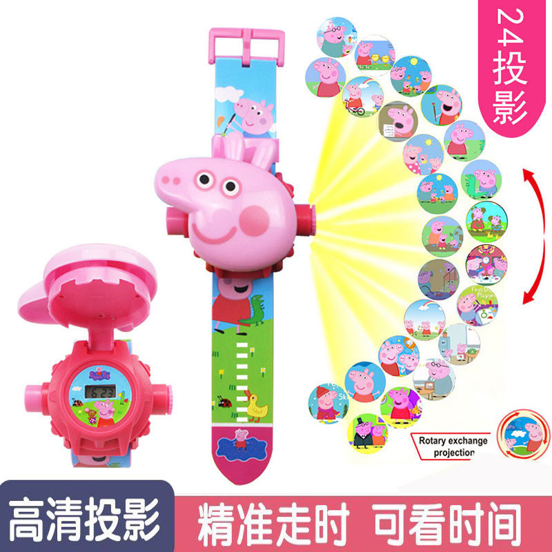 นาฬิกาเด็ก Peppa Pig สามารถดูเวลาและวันที่สามารถฉายได้นาฬิกาอิเล็กทรอนิกส์ของเล่นเด็กนาฬิกาการ์ตูนของขวัญ