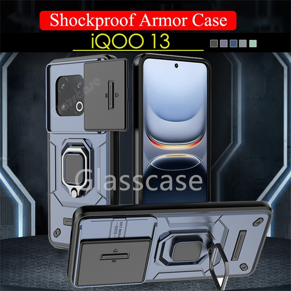 ปลอกสําหรับ Vivo iQOO 13 1 3 iQOO13 13iQOO V2408A 5G 2024 Push กล้องกันกระแทกป้องกันแหวนเกราะเคสโทรศ