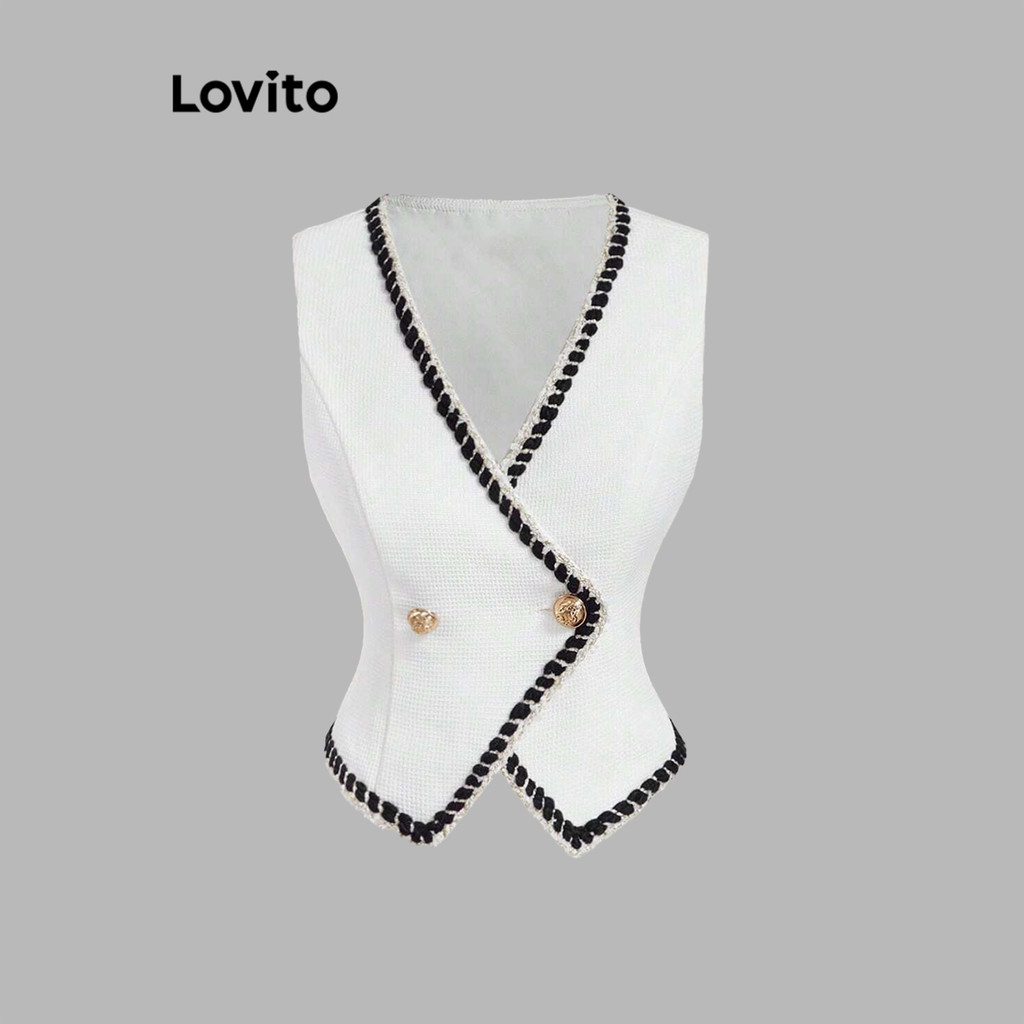 Lovito เสื้อกล้ามผูกโบว์สีพื้นหรูหราสำหรับผู้หญิง L110AD482