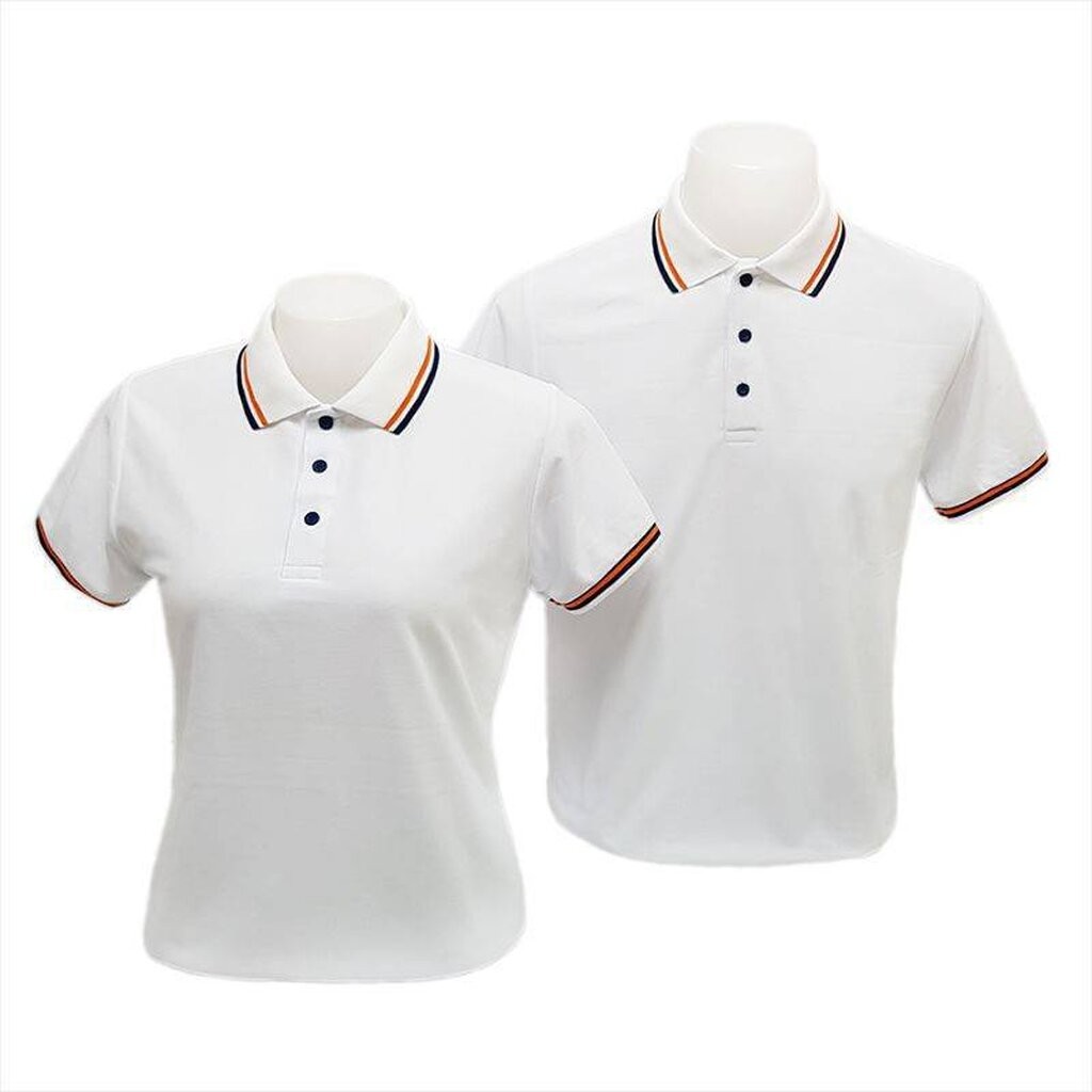 เสื้อโปโลสีขาว เสื้อคอปกสีขาว ขลิบส้ม-กรมท่าเสื้อโปโลแขนสั้น | DRY-TECH (LWH01DT)