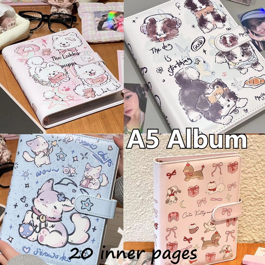 20pcs A5 น่ารัก Puppy Border ลูกแมว Collie Kpop Idol Photocard ผู้ถือ PU Binder อัลบั้มภาพ 3 นิ้ว/2R การ์ดขนาดเล็กรวบรวมหนังสือ Kawaii Cat