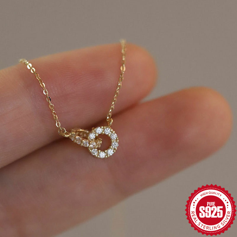 Venorix สร้อยคอเงินแท้ [เงินอิงจริง S925] สร้อยคอเชื่อมต่อกันทอง 18K Silver Plated