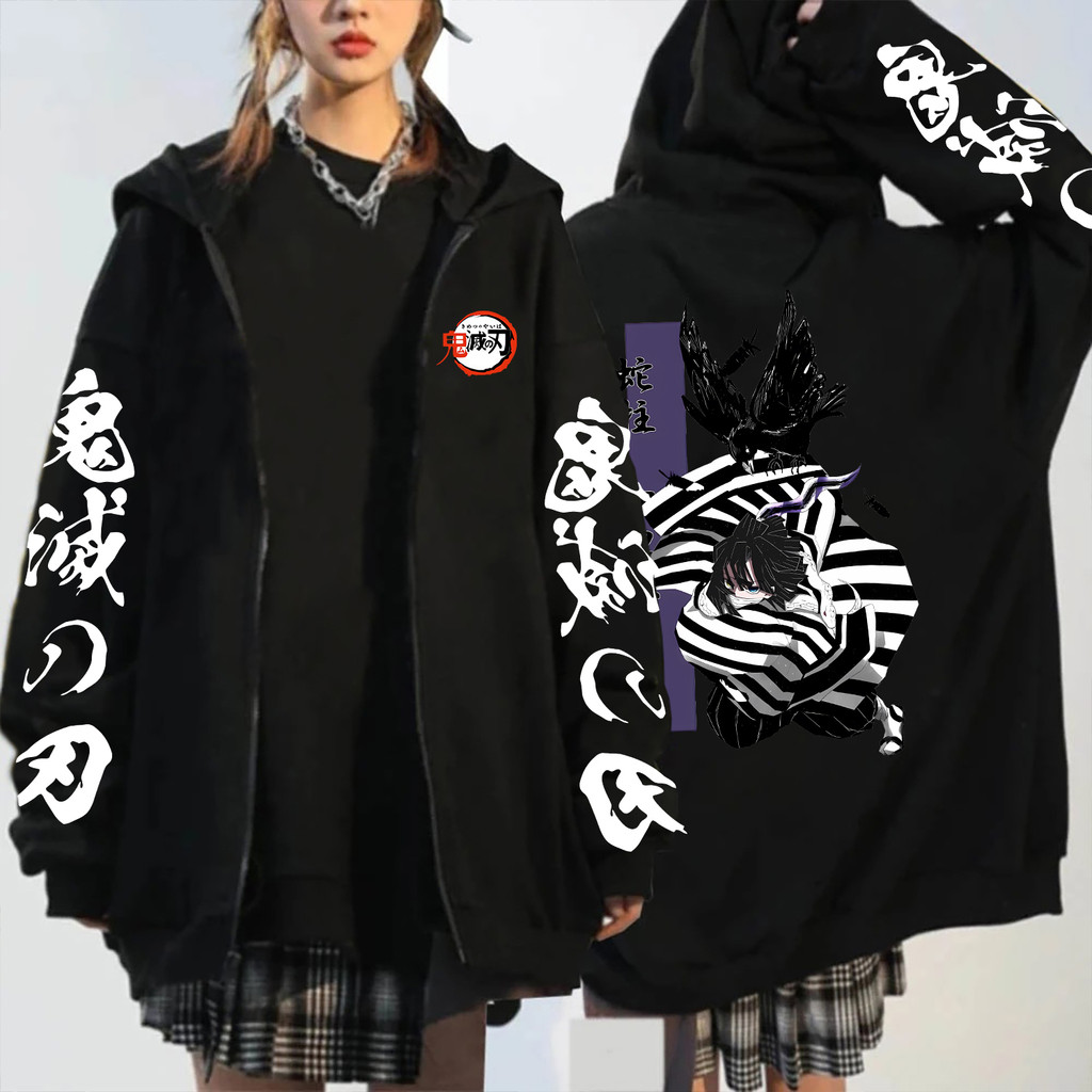 Iguro Obanai Zipper Hoodie สําหรับผู้ชายและผู้หญิง Harajuku Graphic Sleeve Hip Hop Streetwear Classi