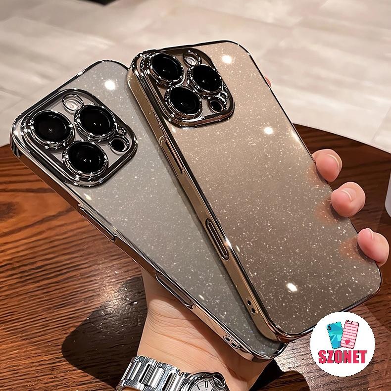 ซิลิโคนใสpc Glitterนุ่มกันกระแทกเคสโทรศัพท์สําหรับiPhone 16 15 14 13 12 11 Pro Max 16 Plus XS XR X 8 7 6 6S Plus + SE 2020 Anti-Fallเคสโทรศัพท์ปก