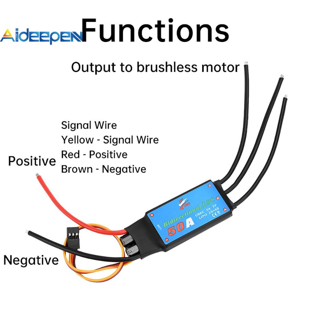Aideepen ESC ไร้แปรงถ่านแบบสองทิศทางสําหรับรีโมทคอนโทรลของเรือขับเคลื่อนลม 20A/30A/40A/50A