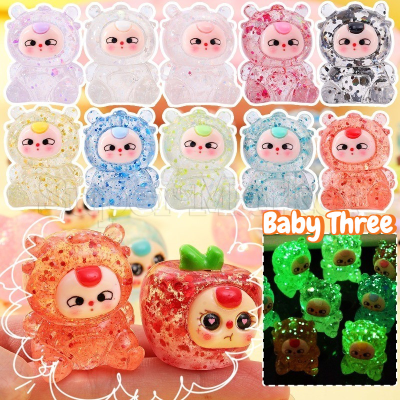 Baby Three Luminous Mini Ornament - อุปกรณ์ตกแต่งเดสก์ท็อปการ์ตูน - เครื่องประดับรูปแกะสลักขนาดเล็ก - เครื่องประดับซีรีส์เรืองแสงกลางคืน - รูปปั้นเรซิน DIY น่ารัก