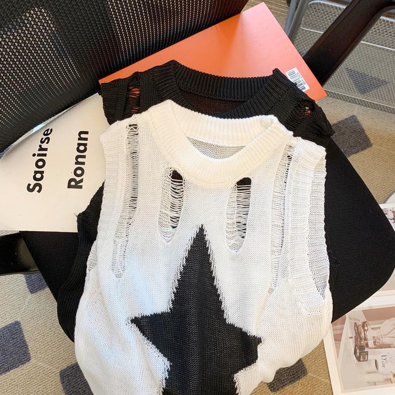 Dahong  เสื้อชั้นในสตรี ถักนิตติ้ง Summer star Tanks star jacquard ลําลองเก ๋ ถักแขนกุด Camisoles Hot Girl Top D611 - รูปที่ 2