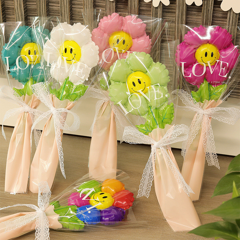 ใหม่ Macaron Green Leaf Daisy ดอกไม้ฟอยล์ลูกโป่งมือถือ Sunflower Ballon ของขวัญวันวาเลนไทน์ Decor - รูปที่ 6