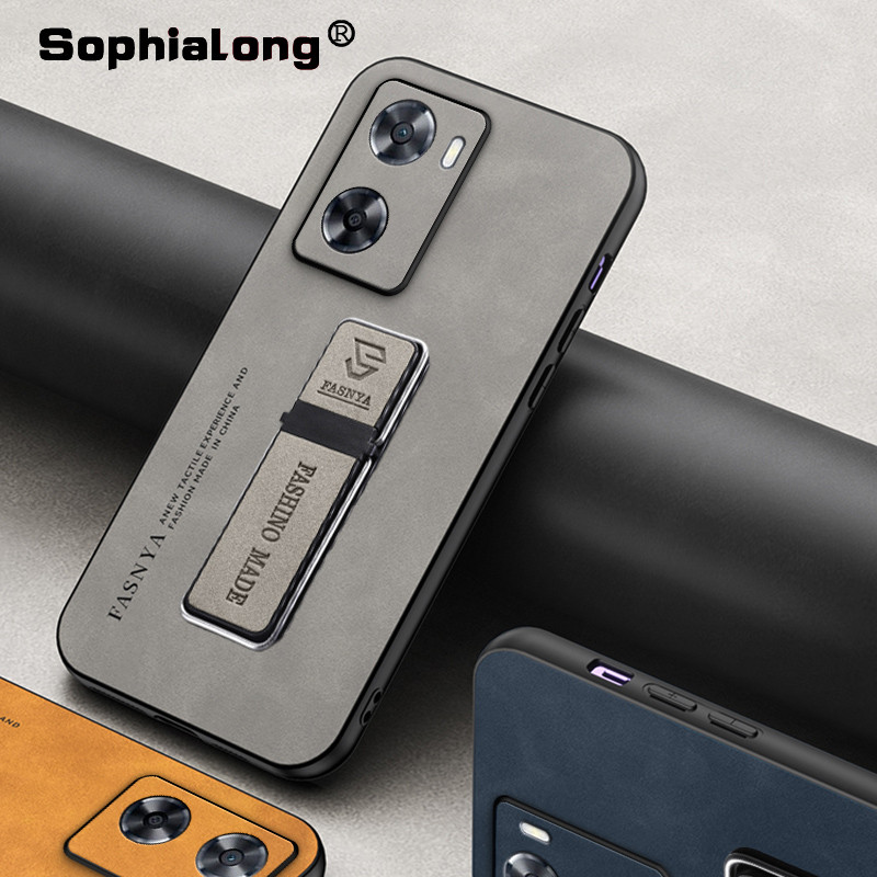 Oppo A77S A57 A77 A57S CPH2387 A57E A56S กรณีกระชับ Matte หนังปกหลังพร้อมขายึด
