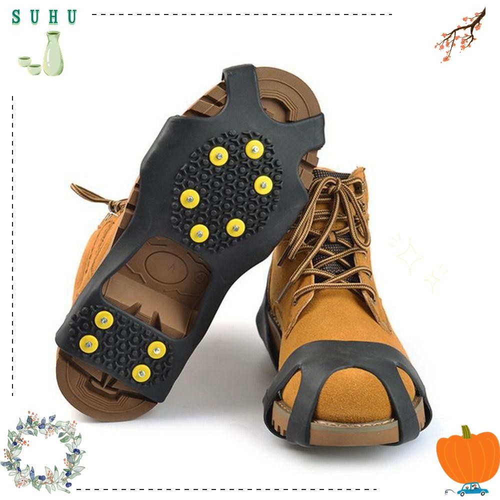 Suhu 1 คู่ Anti Slip Crampons, S-XXL TPE Ice Grippers, 10 Studs สวมใส่ Cleats Overshoe ฤดูหนาว