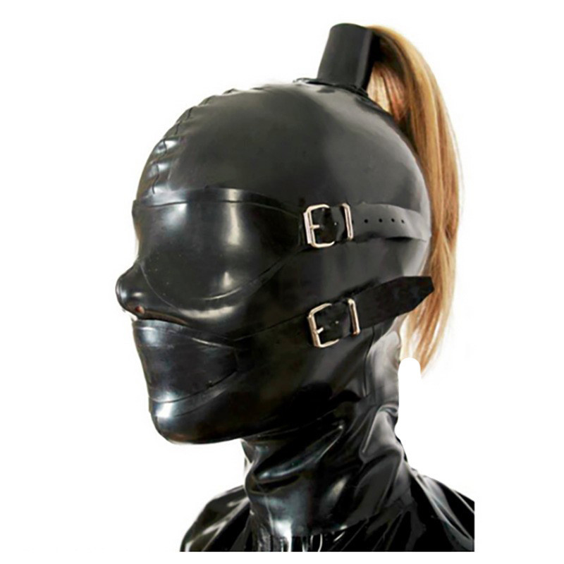 ✨Latex Headgear Latex Mask พร้อมซิปเล่นตามบทบาท Latex หน้ากากยาง