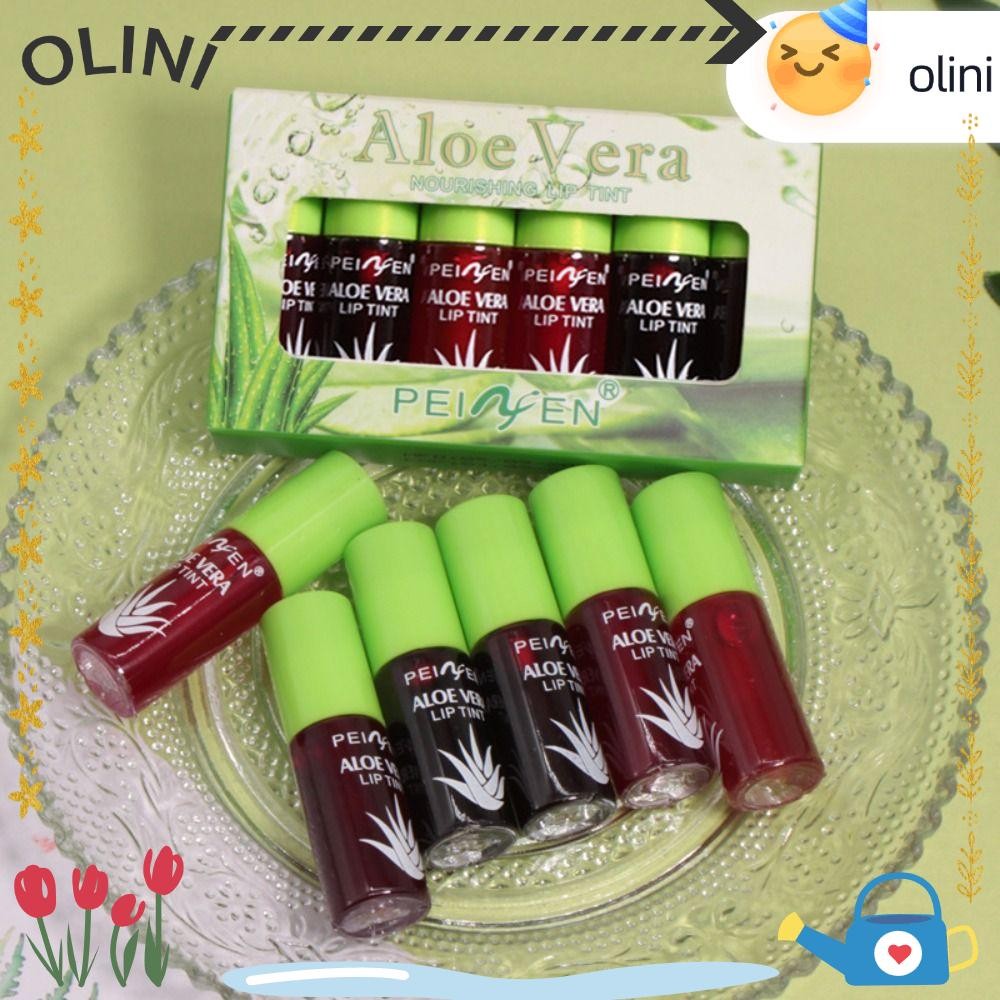 OLIINI 6 ชิ้นว่านหางจระเข้ลิปสติก, Nutritious Moisturizing Hydrating Lip Glaze, แบบพกพา Long Lasting Natural Lip Gloss แต่งหน้าเครื่องสําอาง