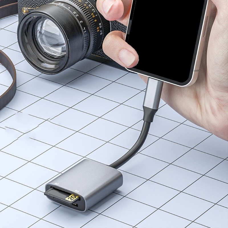 CH USB C ถึง SD + MS Card Reader อะแดปเตอร์การ์ดหน่วยความจํา Fast Data Transfer USB C ถึง SD + MS Ca