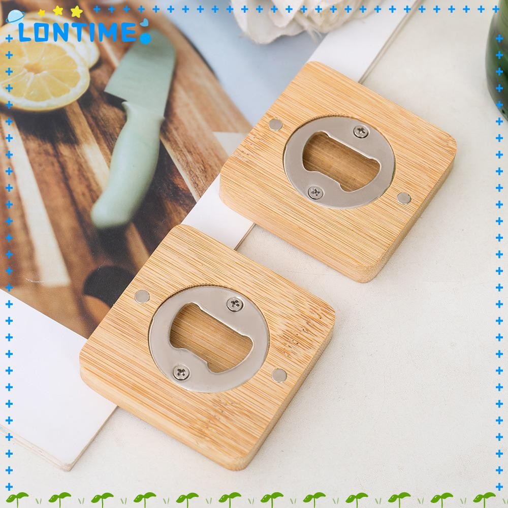LONTIME ที่เปิดขวด, ที่เปิดขวดเบียร์ไม้ไผ่ไม้, ที่เปิดขวดเบียร์แม่เหล็กทรงกลมทรงสี่เหลี่ยมแบบพกพาสําหรับบาร์ครัวบ้าน
