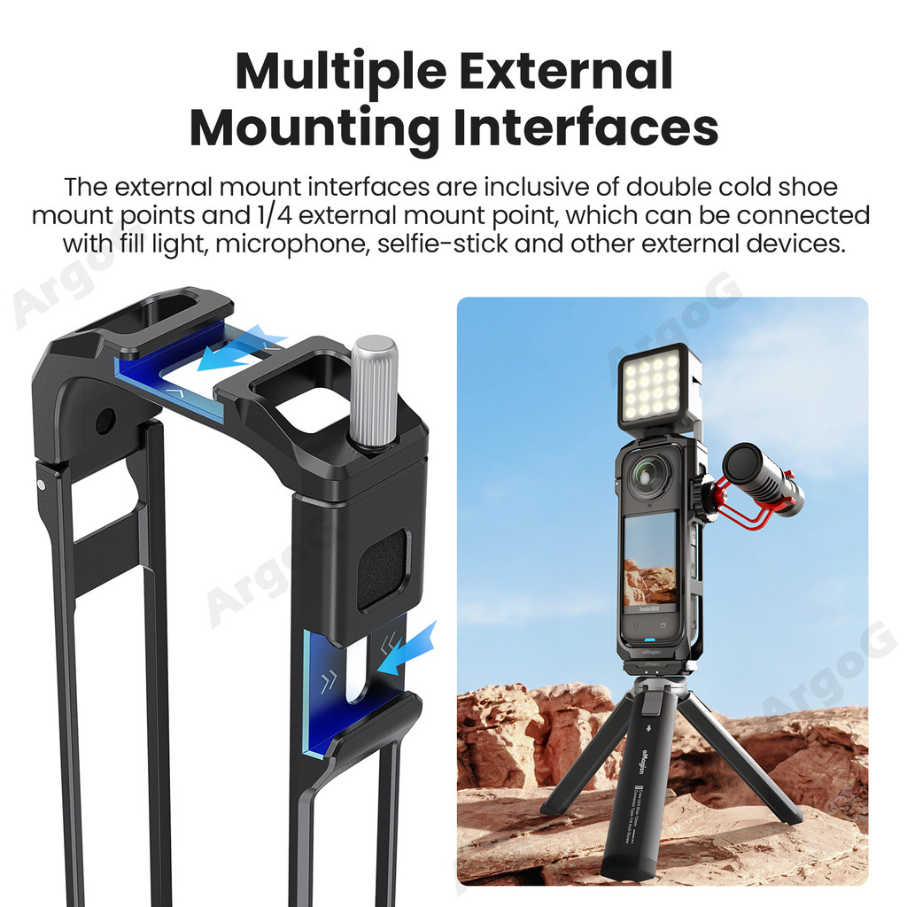 aMagisn กรอบโลหะ สำหรับ Insta360 X5 เคสอลูมิเนียมอัลลอย ป้องกันกล้อง พร้อม Cold Shoe และระบบถอดเร็ว อุปกรณ์เสริม Insta360 X5 - รูปที่ 3