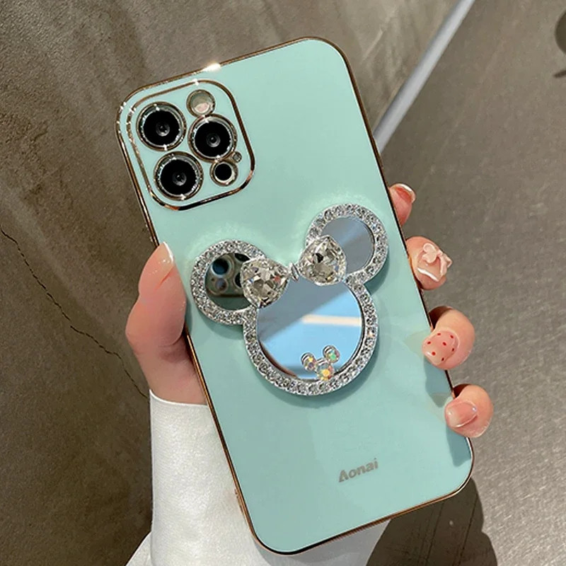 Making Up Mirror Holderเคสโทรศัพท์สําหรับIphone16 15 13 Pro Max Mini 11 12 14 Plus Xs Coqueฝาครอบป้องกันกันกระแทกปกอ่อน