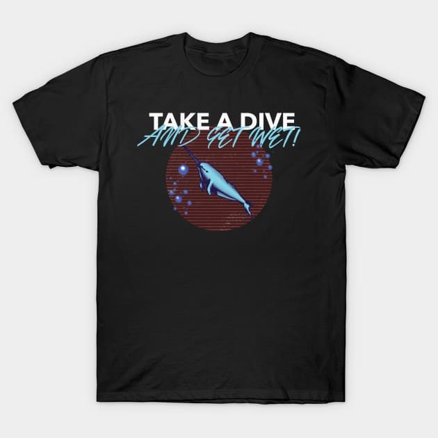 เสื้อยืด Vintage Take A Dive And Get Wet! Funny Narwhal Diving T-Shirt แท้ Cotton 100% การ์ตูน