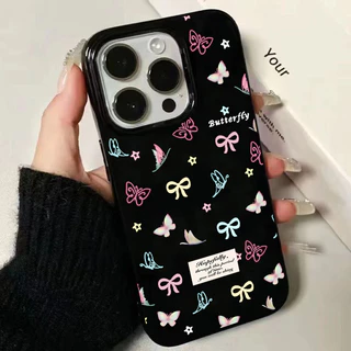 สำหรับ iPhone 16 Pro Max เคส ไอโฟน สีดำมันTPUซอฟท์เคส กันกระแทกกล้องป้องกัน โบว์ดอกไม้ เข้ากันได้กับ 14 13 12 Pro 11...
