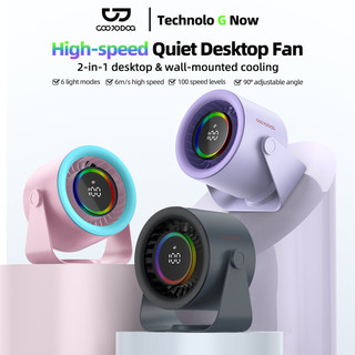 GOOJODOQ GFS008 2 in 1 Kipas Desktop Berkecepatan Tinggi 100 Kecepatan Tampilan Digital LED Kipas Turbo yang Dapat Disesuaikan Pencahayaan RGB