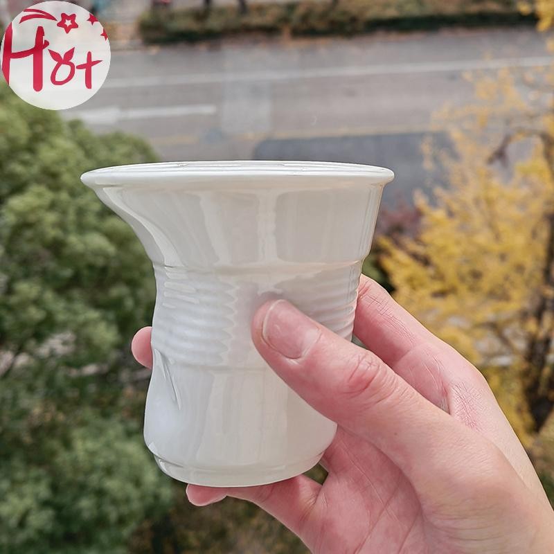 GE สไตล์เกาหลีถ้วยและแก้วแก้วกาแฟเซรามิคสีขาว Nordic ริ้วรอยถ้วยดื่มกาแฟ Tumbler Letter Square - รูปที่ 6