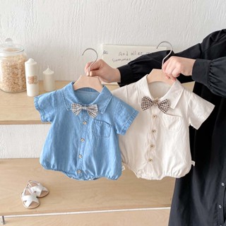 ฤดูร้อนทารกแรกเกิดเสื้อผ้าเด็กทารกบอดี้สูทหล่อแขนสั้นสุภาพบุ…