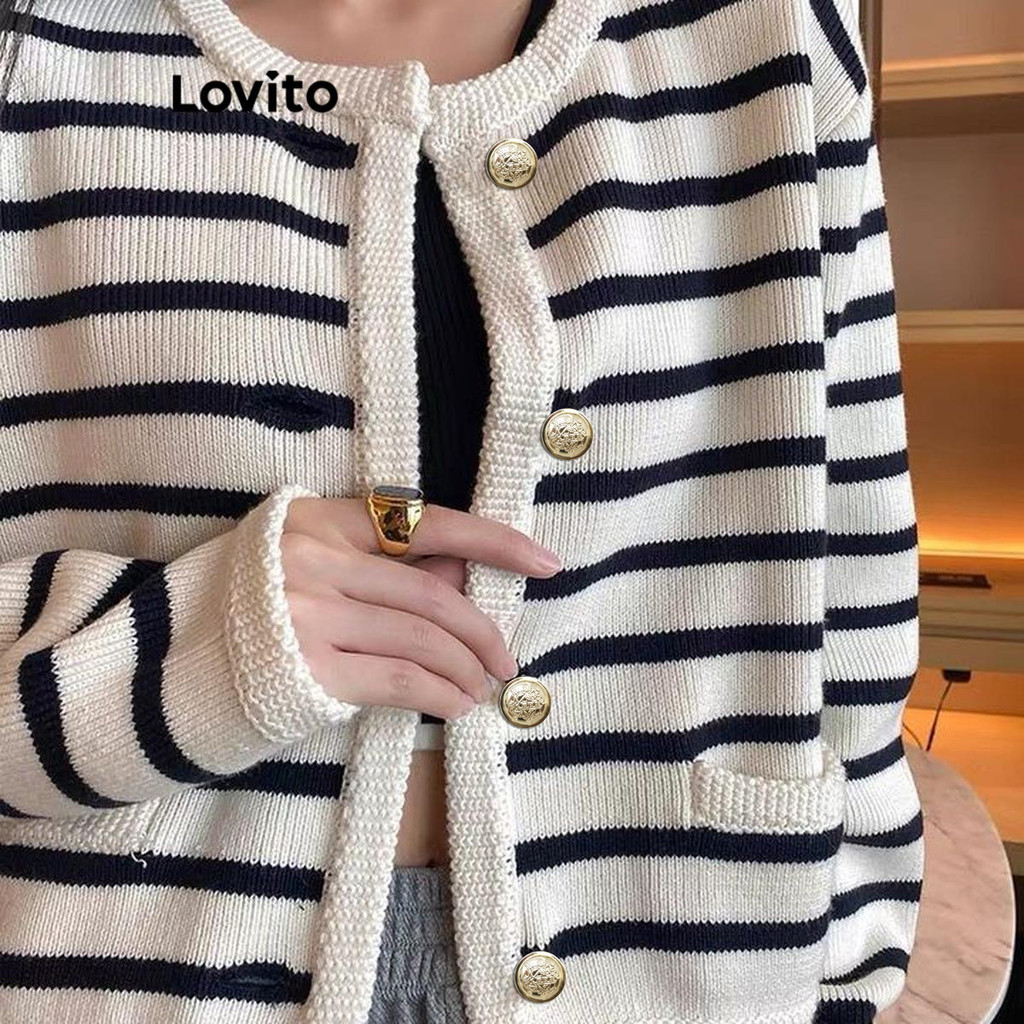 (LIVE STREAM SALE) เสื้อคาร์ดิแกนผู้หญิง กระดุมด้านหน้า ลายทาง สไตล์ลำลอง LNL61203 - รูปที่ 2