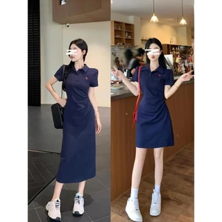 MOSESQUEEN มอสสควีน เดรสคอปกโปโลปัก 2025 ฤดูร้อนเอวแขนสั้นชุดห่อสะโพก #63064-63067