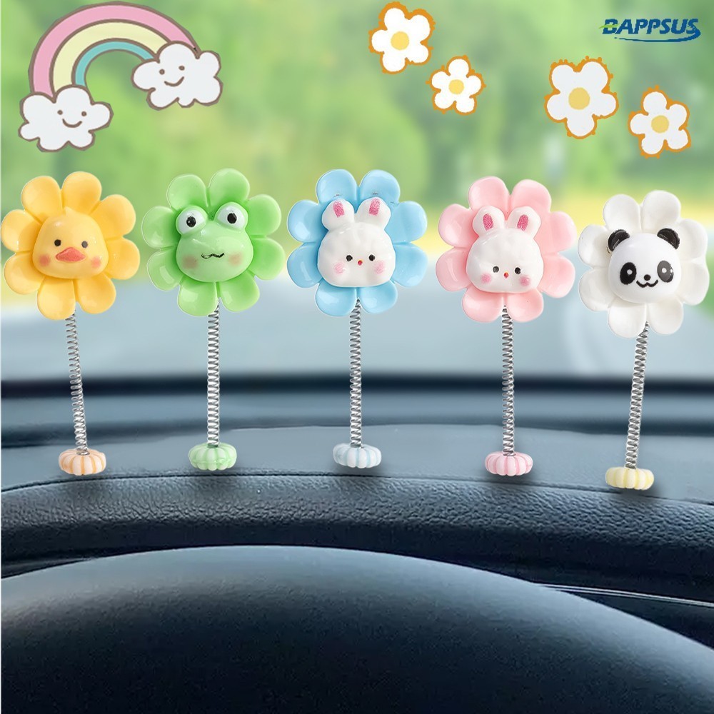 5ชิ้น/เซ็ตดอกทานตะวันเขย่าหัวของเล่น-สายรุ้งสัตว์ดอกไม้แดชบอร์ดคอนโซลกลางตกแต่ง-ผู้ชายผู้หญิงรถอุปกรณ์ตกแต่งภายใน