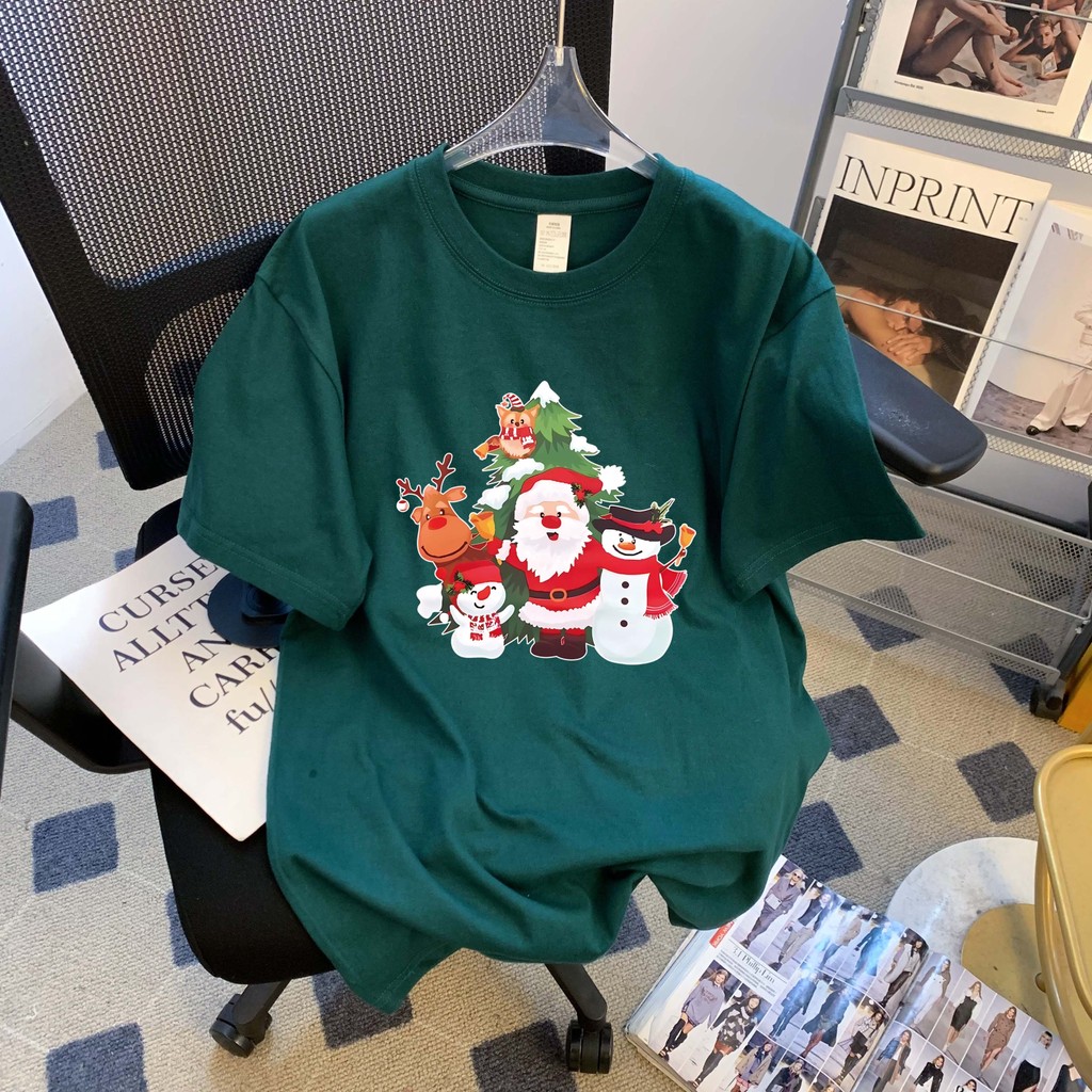 (จัดส่งตลอด 24 ชั่วโมง)Woo Right Christmas T-shirts เสื้อยืดแขนสั้น พิมพ์ลายซานตาคลอส คริสต์มาส กวางน่ารัก OVERSIZE 1626