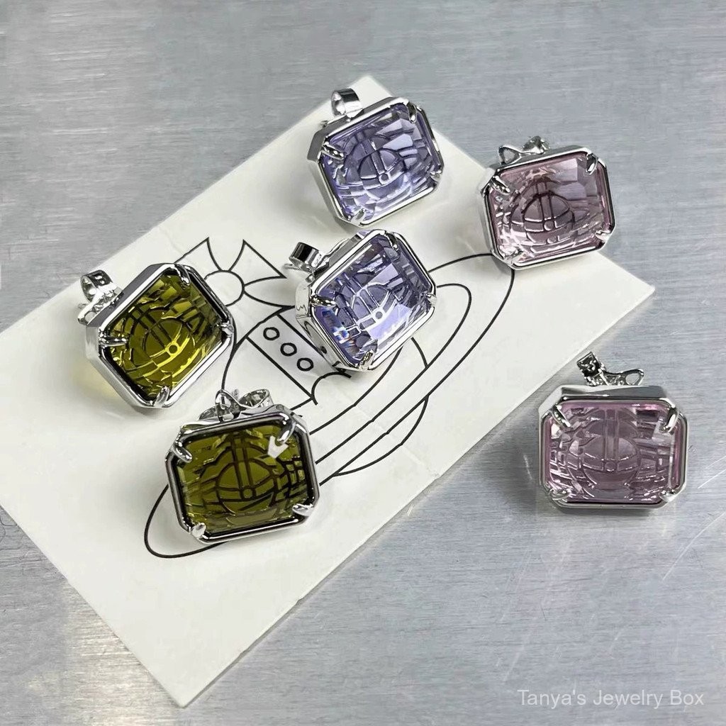 0919-YWGB-YL Sweet Cool Style Colorful Cube Sugar Saturn Ear Stud Necklace Female Special-Interest Design High-Grade Clavicle Chain