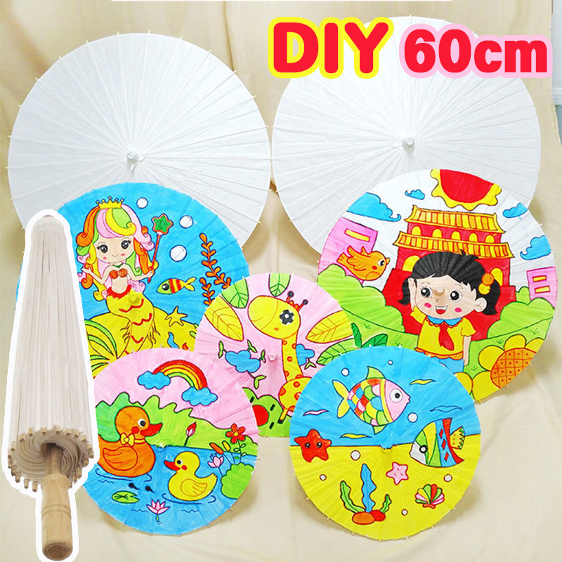 ร่มกระดาษ 60cm DIY ร่มทาสีมือ ร่มไม้กระดาษสีขาว สำหรับถ่ายภาพ สไตล์จีนวินเทจ