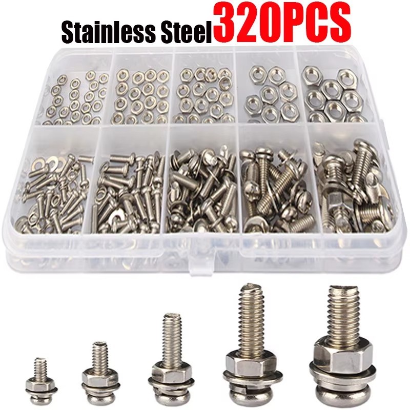 320 ชิ้น Hex Socket Head Cap สกรู Assortment Kit - สแตนเลส Allen Bolts ชุดฮาร์ดแวร์