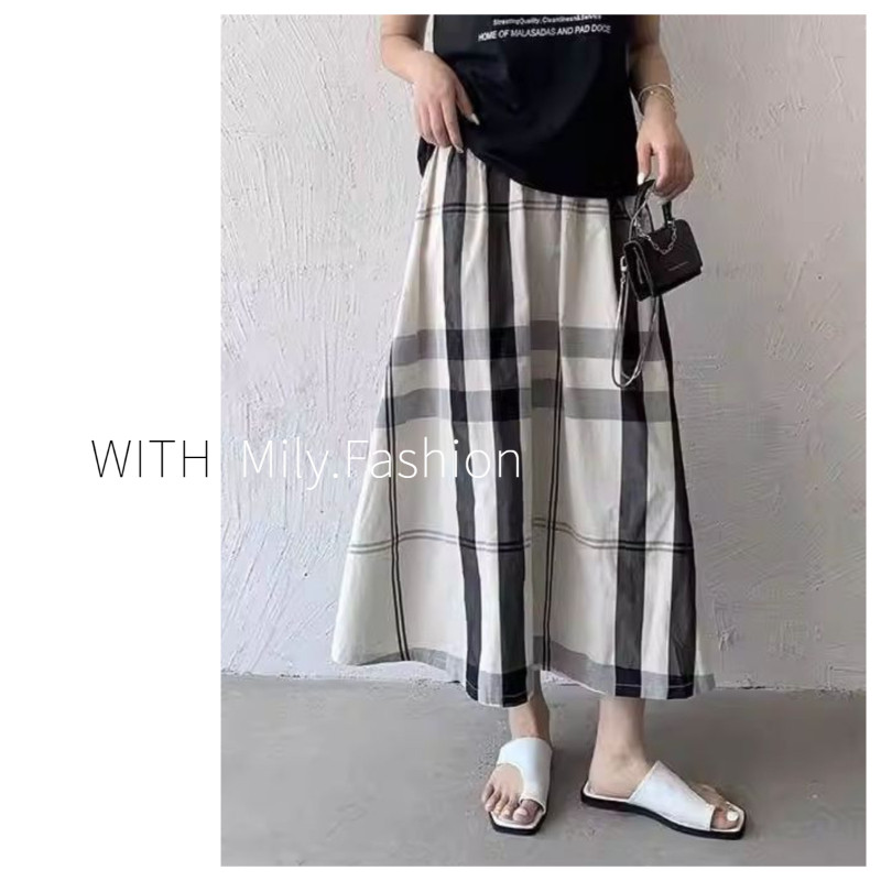 Milyfashion กระโปรงยาวครึ่งตัวเอวสูงลายตารางสไตล์ญี่ปุ่นและเกาหลีสำหรับผู้หญิงกระโปรงยาวทรงหลวมลำลองแฟชั่นแมทช์ลุคง่ายสำหรับฤดูใบไม้ร่วงสไตล์ย้อนยุค