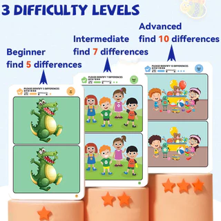 GeeToy เกมไพ่หาความแตกต่าง ของเล่นปริศนาฝึกสมาธิและพัฒนาสติปัญญาสำหรับเด็ก สามารถลบได้