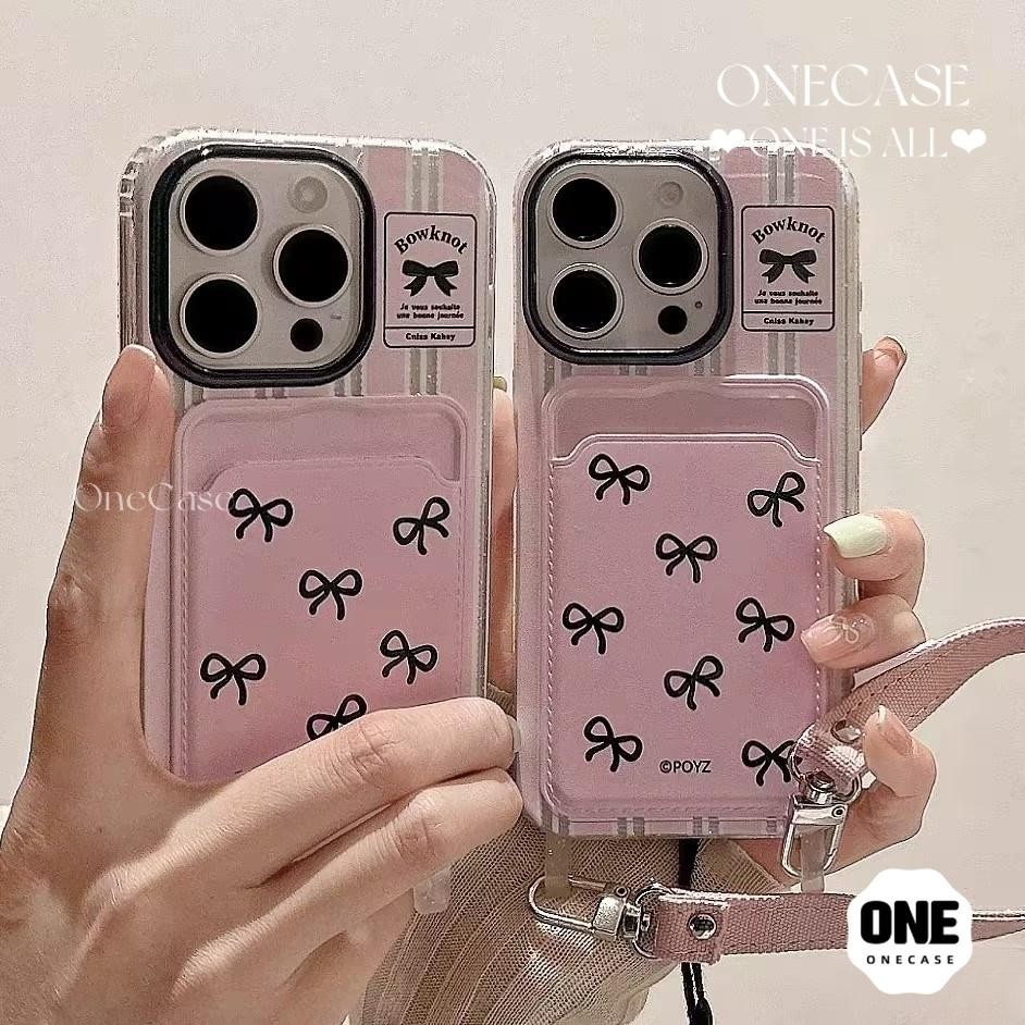 โบว์ กล่องใส่บัตร เคสไอโฟน11 13 สำหรับ เคส IPhone 16 14 15 13 11 12 Pro Max XR X XS Max 7 8 Plus SE 2020 เรียบง่าย เคส