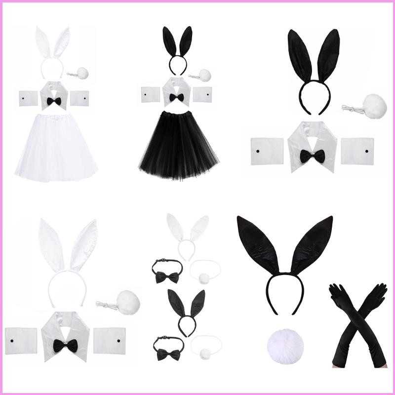 Cinn Easter Bunny เครื่องแต่งกายชุดกระต่ายคอสเพลย์เครื่องแต่งกายหาง Bowtie Cuff แถบคาดศีรษะ