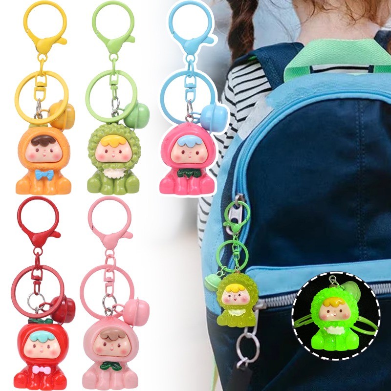 1/3/5 ชิ้น Creative Luminous Kawaii ตุ๊กตาผลไม้พวงกุญแจ - Night Glow Bell พวงกุญแจจี้