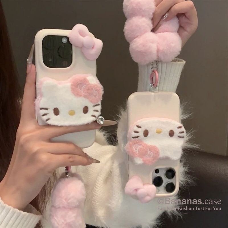 Iphone 16 15 14 13 12 11 Pro Max X Xr Xs Max เคสโทรศัพท์ Ins ตุ๊กตาสีชมพู KT Cat + Lanyard ฝาครอบหนังนุ่ม