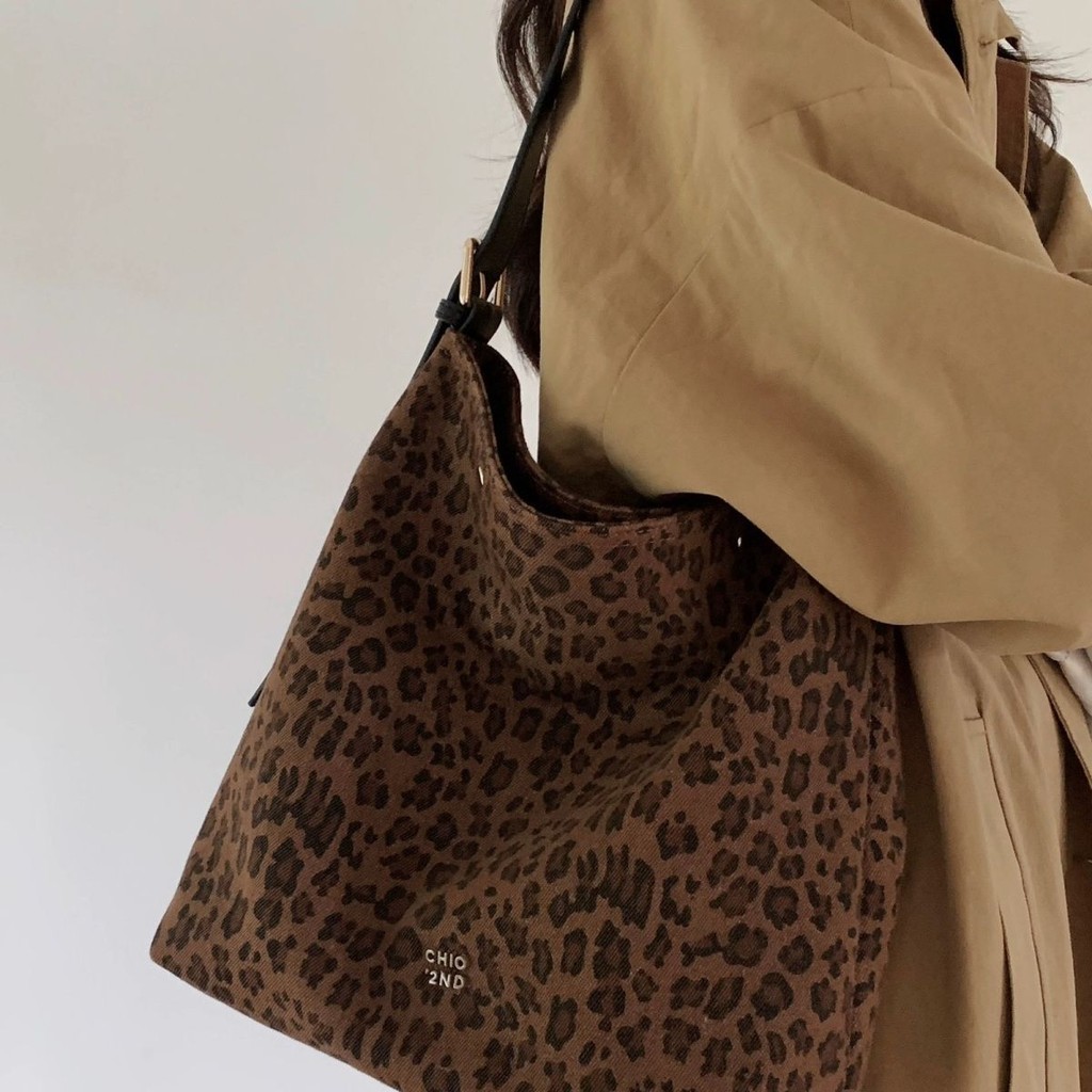 Tote Bag Women Retro Western Style Leopard Print Canvas Large Bag Shoulder Messenger Bag Leopard Pri